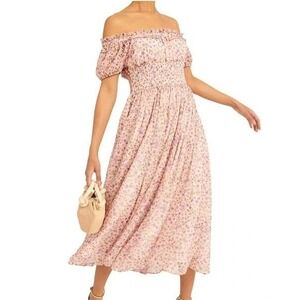 Rachel Parcell Pink Floral Off-Shoulder Midi Dress